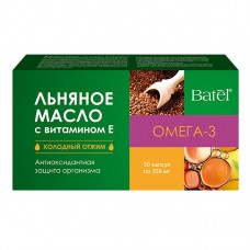 «Омега-3» Льняное масло с витамином E, 50 капсул по 350 мг